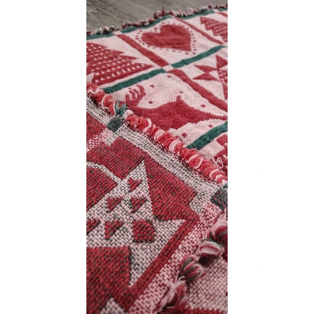 Holiday Woven Table Runner Tapestry Reindeer Trees Home Nordic Folk Fringe 13x66
